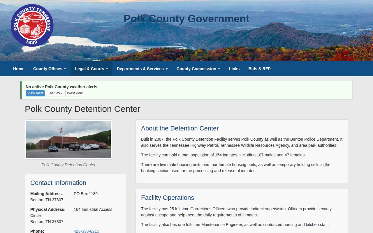 Polk County Detention Center arrest information page
