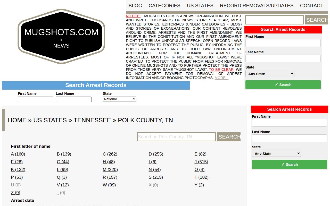 Unofficial historical Polk County arrest archive